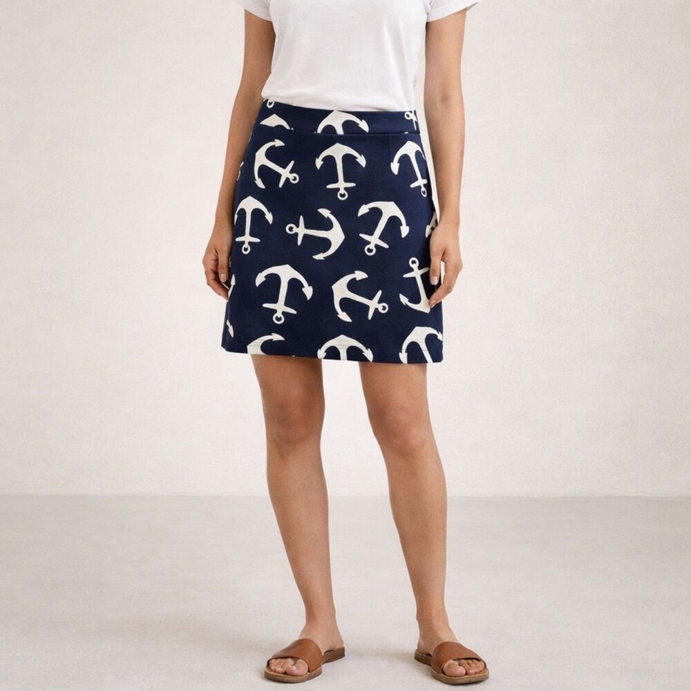 J. Crew Postage Stamp Mini Skirt Dizzy Anchors Navy Blue White Nautical Size 00